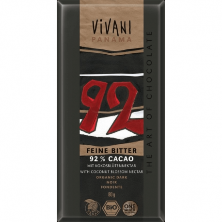 Tablette de Chocolat Noir 92% de Panama au Sucre de Fleur de Cocotier BIO - 80g
